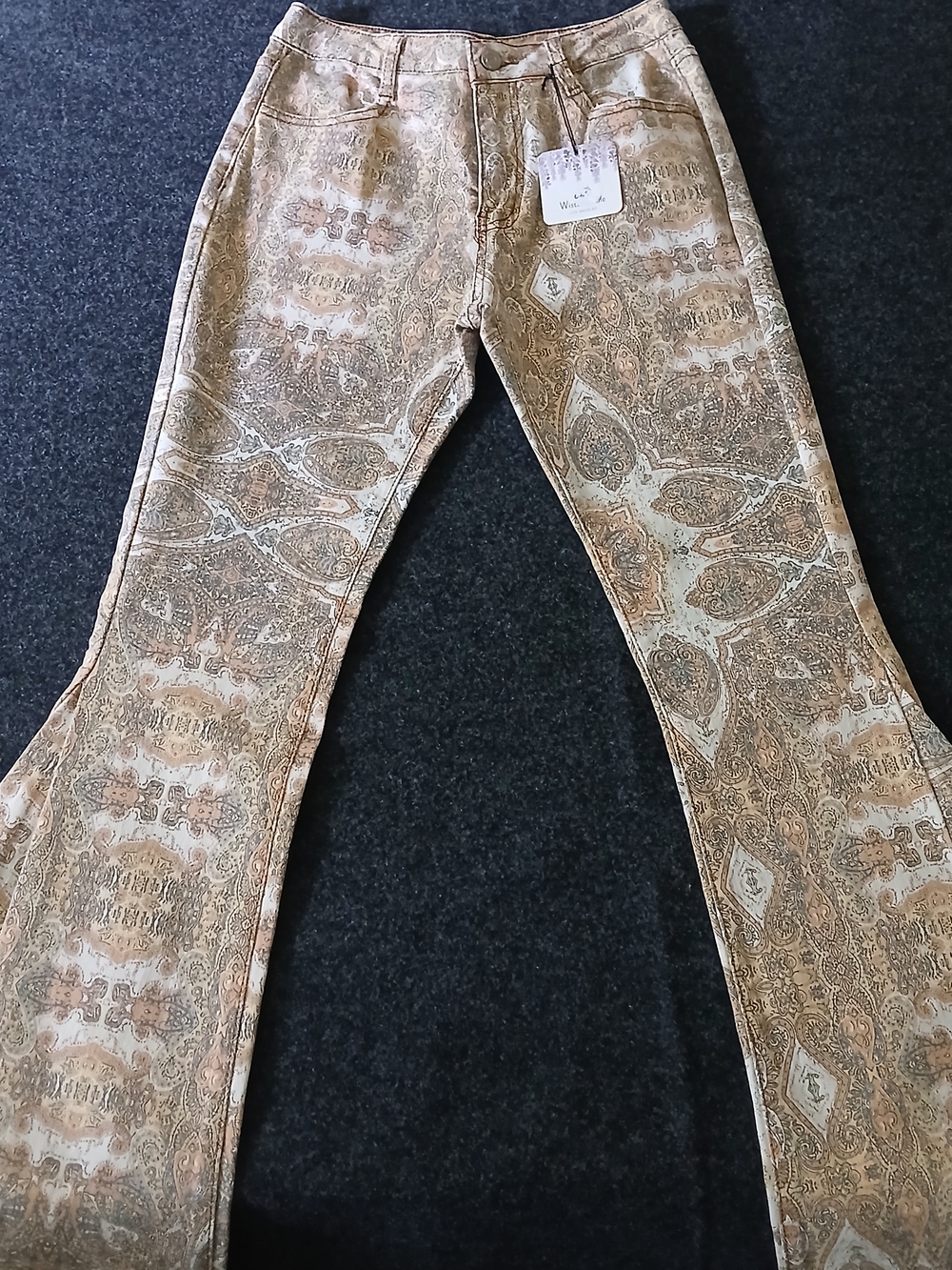 Women’s Flare Patterned Pants in Beige Brown